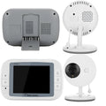 White 3.5 inch digital wireless baby monitor with UFO-style camera showing night vision and temperature monitoring features