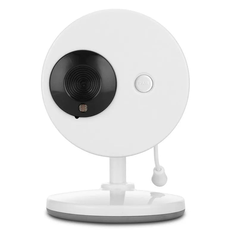 White 3.5 inch digital wireless baby monitor with UFO-style camera showing night vision and temperature monitoring features
