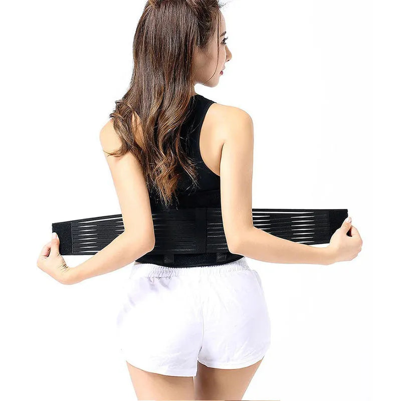 Self-heating waist protection belt in elastic cloth material with magnetic fastening, shown in black colour