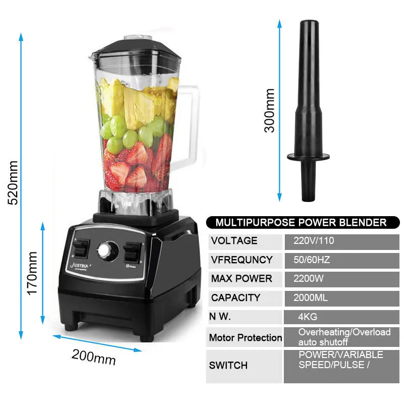 Black or red 2200W broken wall blender with 2-litre jug on a kitchen counter