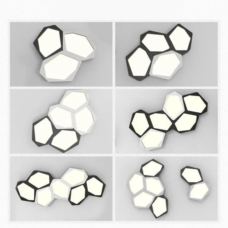 Geometric shaped LED ceiling light with iron shade in black or white frame options