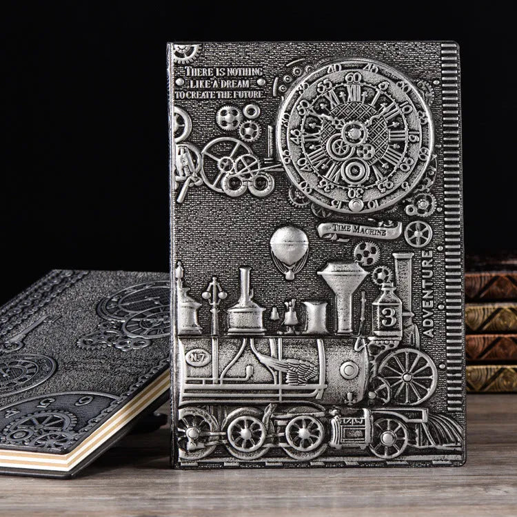 European relief embossed leather cover notepad diary in bronze and silver colours