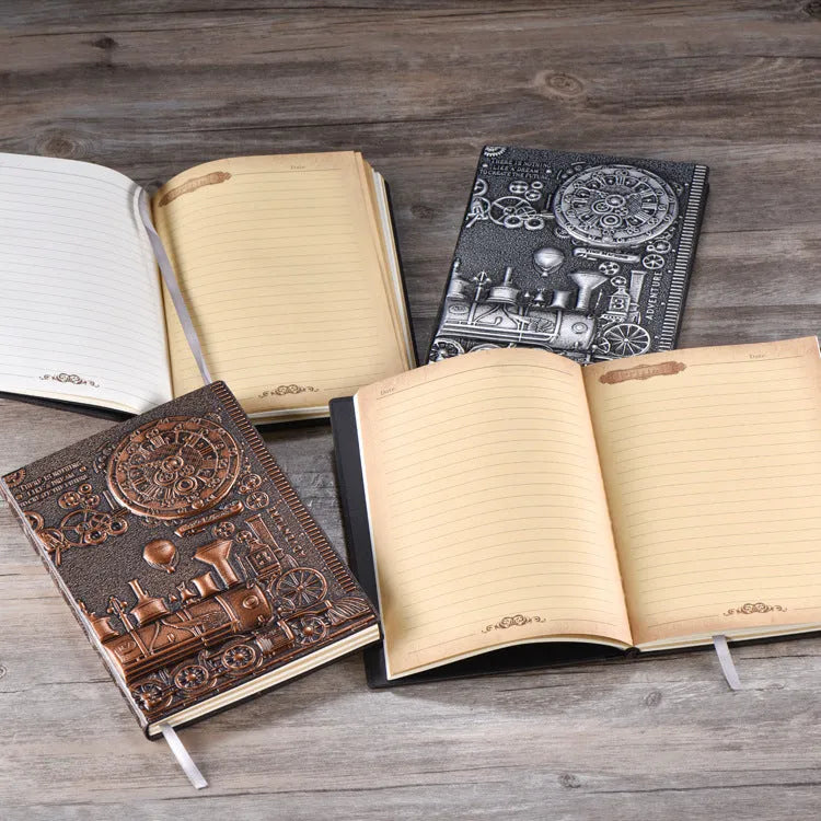 European relief embossed leather cover notepad diary in bronze and silver colours