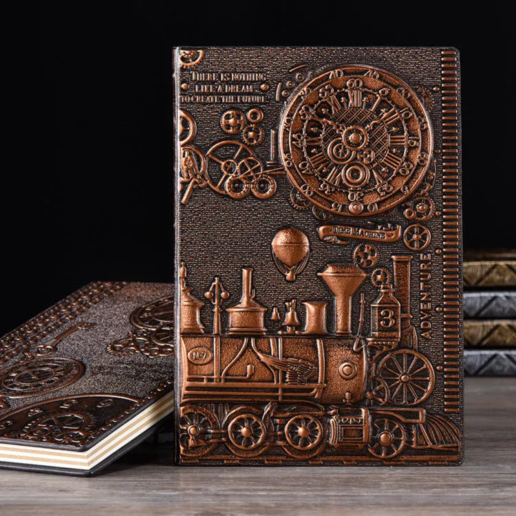 European relief embossed leather cover notepad diary in bronze and silver colours