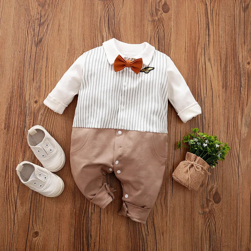 Baby jumpsuit in navy blue gentleman style with long sleeves for spring and autumn wear