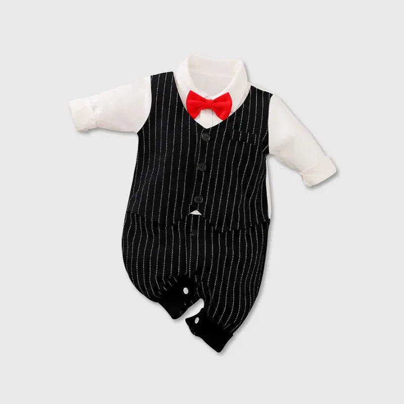 Baby jumpsuit in navy blue gentleman style with long sleeves for spring and autumn wear
