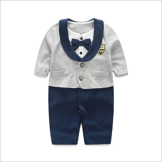Baby jumpsuit in navy blue gentleman style with long sleeves for spring and autumn wear