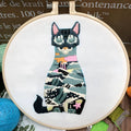 Beginner DIY embroidery kit with three-dimensional cat cross stitch design on cotton linen fabric