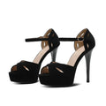 Black women's stiletto sandals with fish mouth toe and waterproof platform in Roman style design