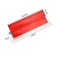 Red leveling scraper tool with a 40cm long steel blade for wall putty and wallpaper paste.