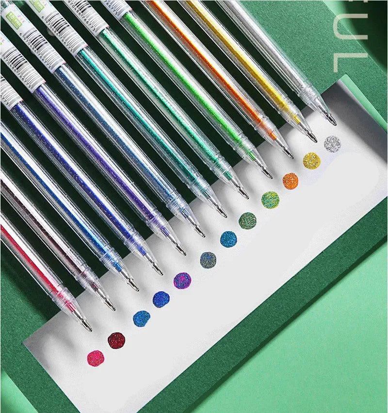 Shiny metal quicksand pen set with pearlescent gel ink for black and kraft paper art
