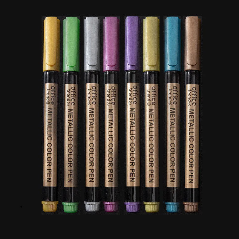 Shiny metal quicksand pen set with pearlescent gel ink for black and kraft paper art
