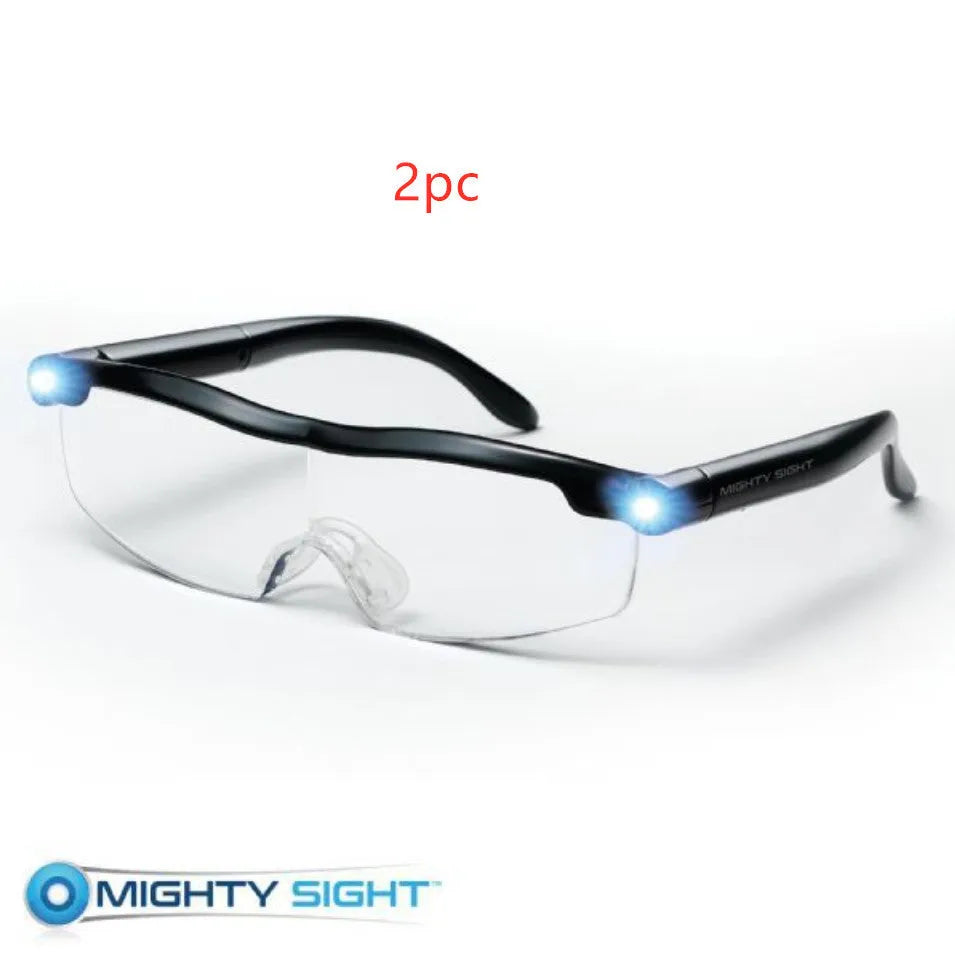 Transparent black USB LED reading glasses with programmable scheduled lighting control