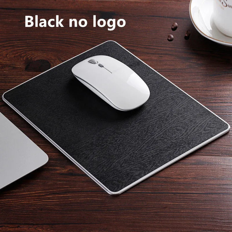 Oversized aluminium alloy mouse pad 249x200mm with PU leather surface and non-slip silica gel base, Black