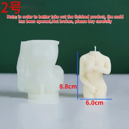 Shy Female Body silicone candle mould in flexible silica gel, shown in three size variations.