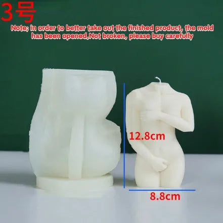 Shy Female Body silicone candle mould in flexible silica gel, shown in three size variations.