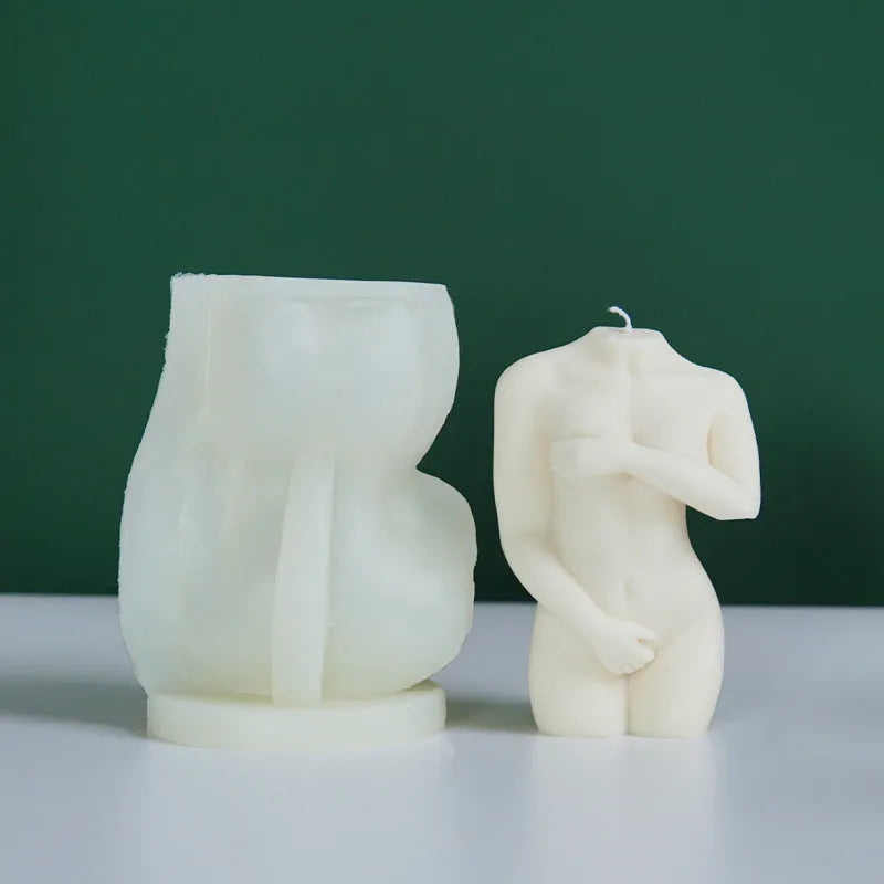 Shy Female Body silicone candle mould in flexible silica gel, shown in three size variations.