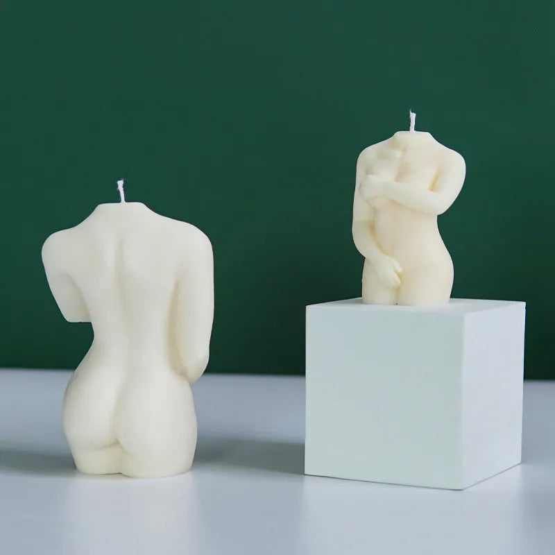 Shy Female Body silicone candle mould in flexible silica gel, shown in three size variations.