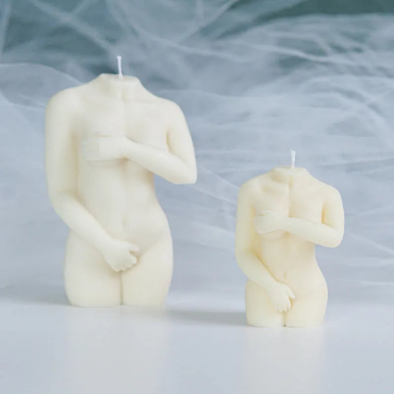 Shy Female Body silicone candle mould in flexible silica gel, shown in three size variations.
