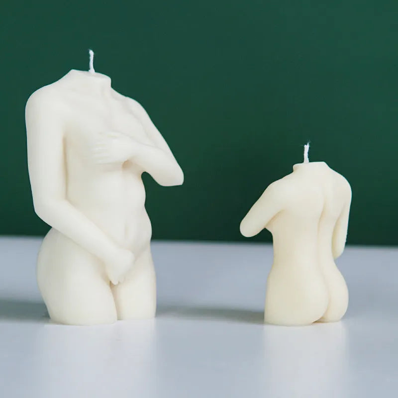 Shy Female Body silicone candle mould in flexible silica gel, shown in three size variations.