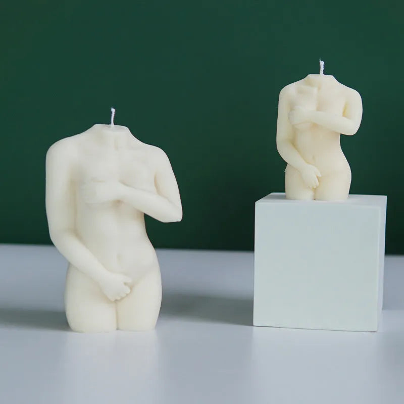 Shy Female Body silicone candle mould in flexible silica gel, shown in three size variations.