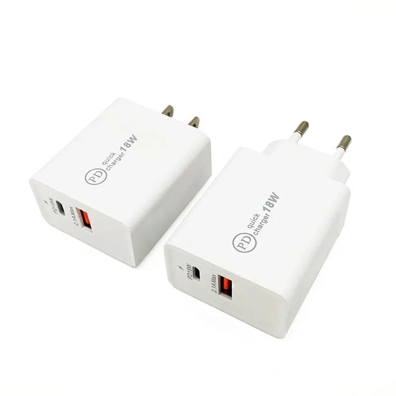 18W USB-C PD fast charger with US plug in black bare metal finish showing USB port