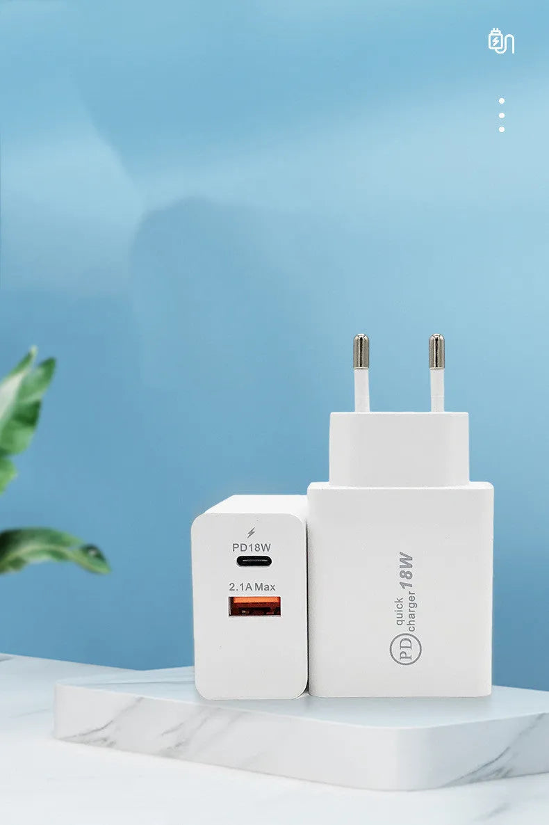 18W USB-C PD fast charger with US plug in black bare metal finish showing USB port