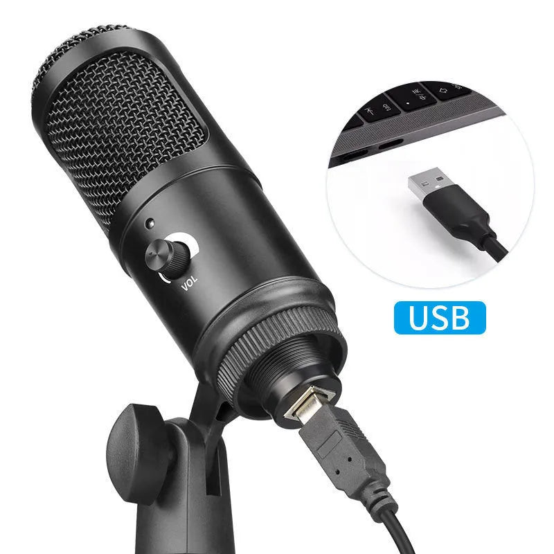 Zhongtong AK-6 black USB condenser microphone for home computer recording with bracket