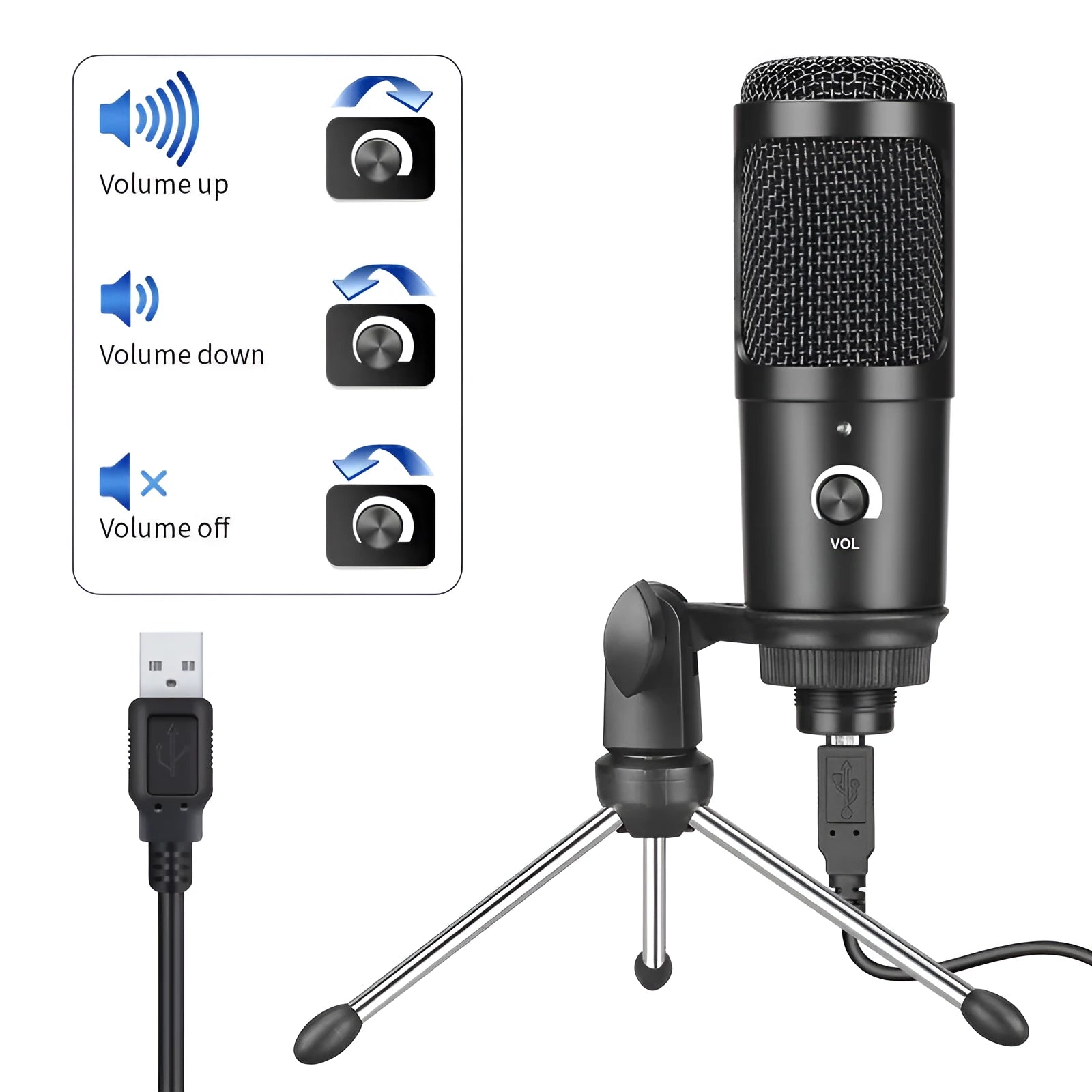 Zhongtong AK-6 black USB condenser microphone for home computer recording with bracket