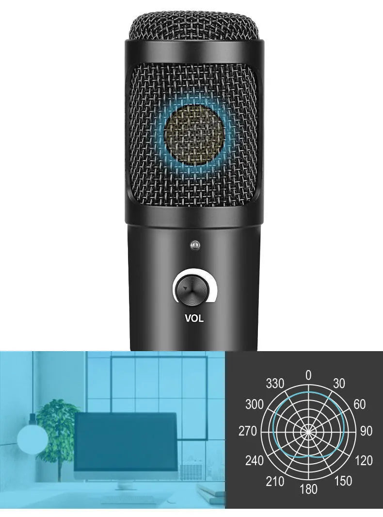 Zhongtong AK-6 black USB condenser microphone for home computer recording with bracket