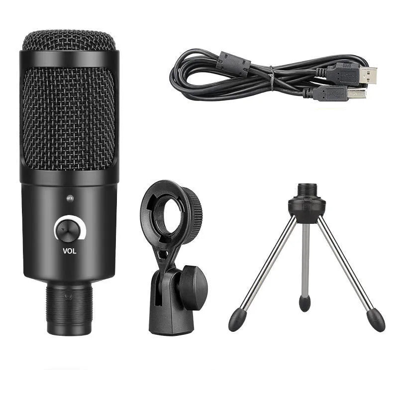 Zhongtong AK-6 black USB condenser microphone for home computer recording with bracket