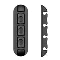 Black soft plastic magnetic cable organiser for desktop charging cable storage.