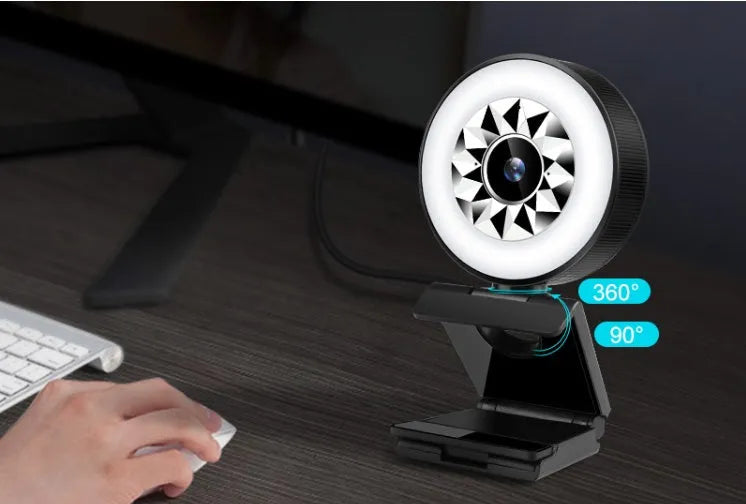 USB computer web camera 1080P with fill light and beauty mode, 2MP CMOS sensor, plastic body, white, 1.5m cable