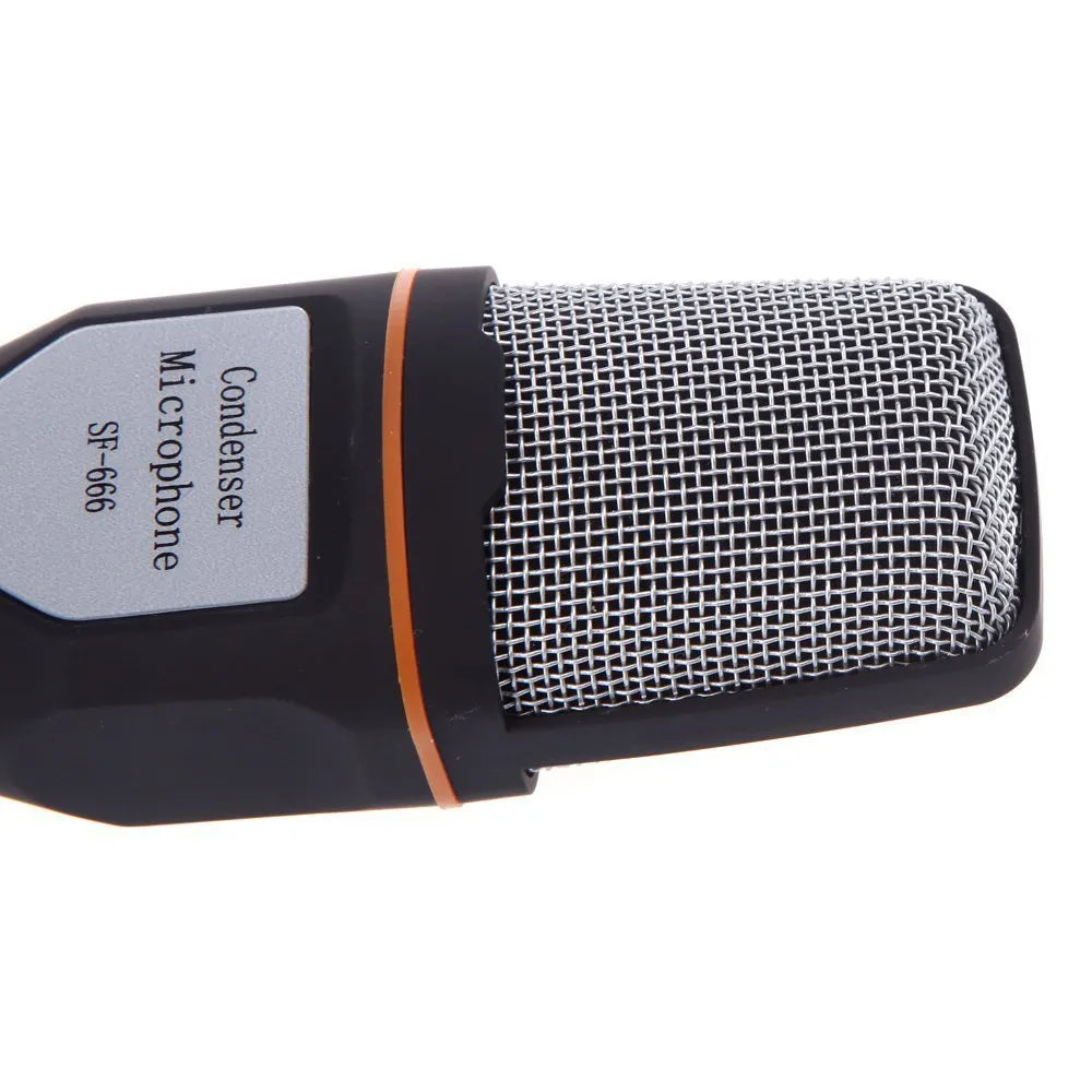 Black wired microphone with clip holder for PC and laptop voice chat and karaoke use