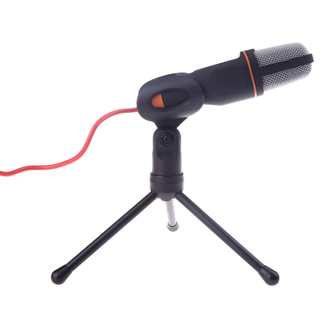 Black wired microphone with clip holder for PC and laptop voice chat and karaoke use