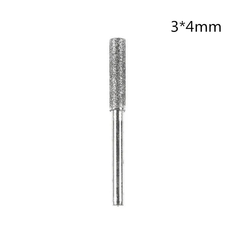 Cylindrical chainsaw chain emery grinding head with 3mm shank and 45mm length in 4mm 4.8mm 5.5mm outer diameter options