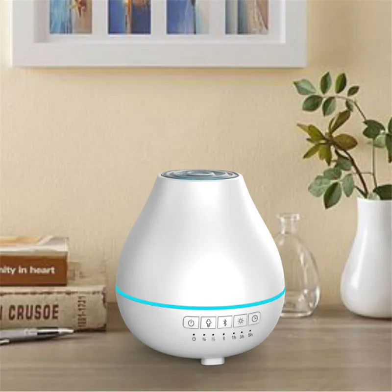 White round Bluetooth humidifier and aroma diffuser with night light functions