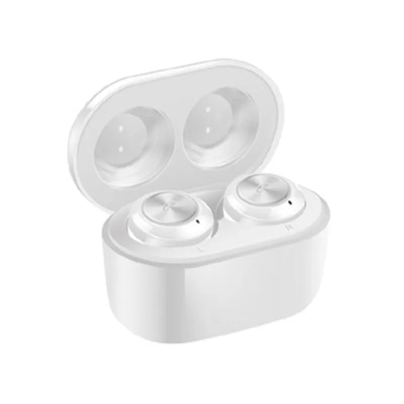 A6 noise cancelling Bluetooth headset with black and white colour options showing earplug design