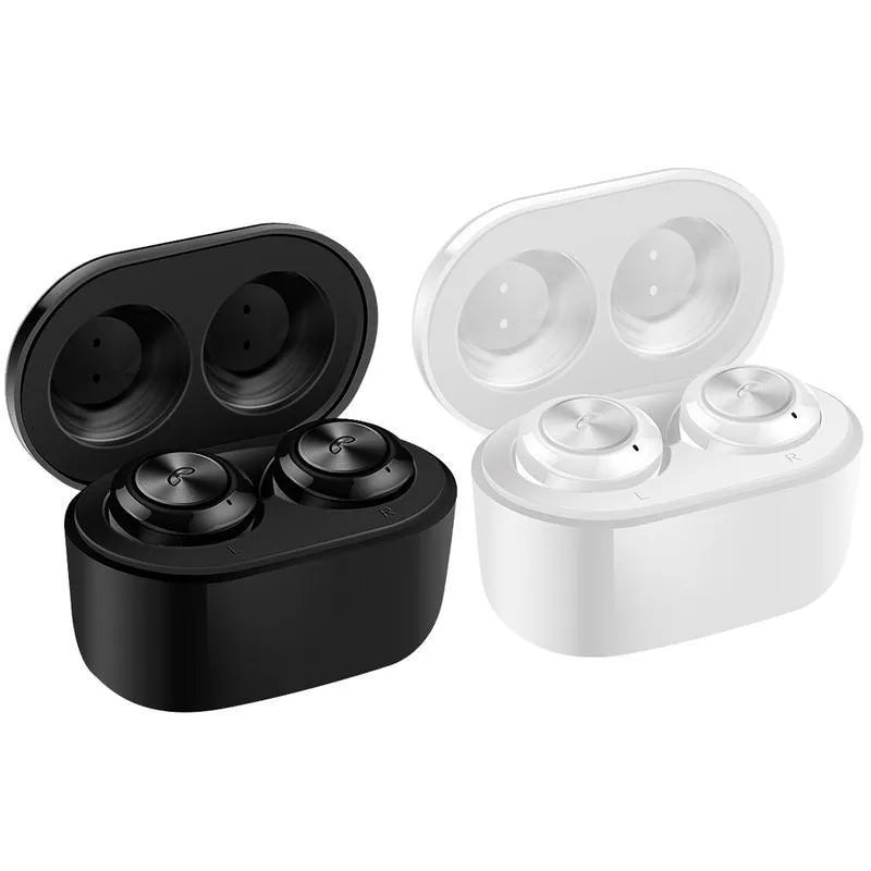 A6 noise cancelling Bluetooth headset with black and white colour options showing earplug design