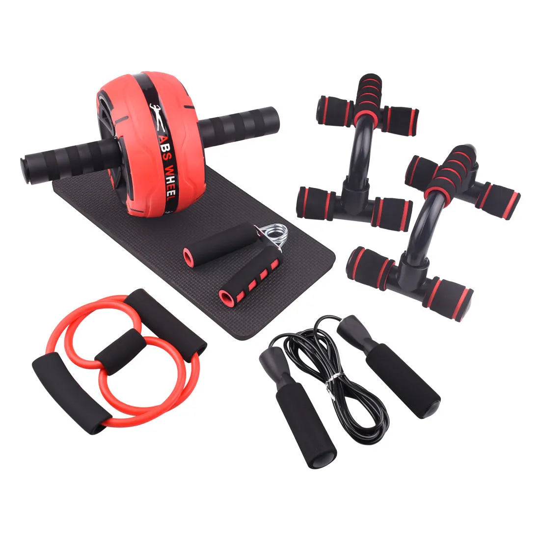 Green resistance bands set with push-up bar for abdominal and upper body training exercises