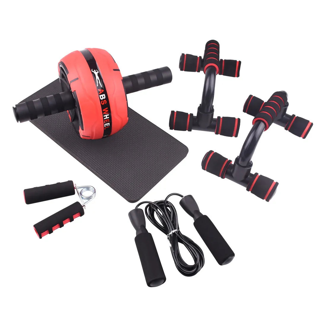 Green resistance bands set with push-up bar for abdominal and upper body training exercises