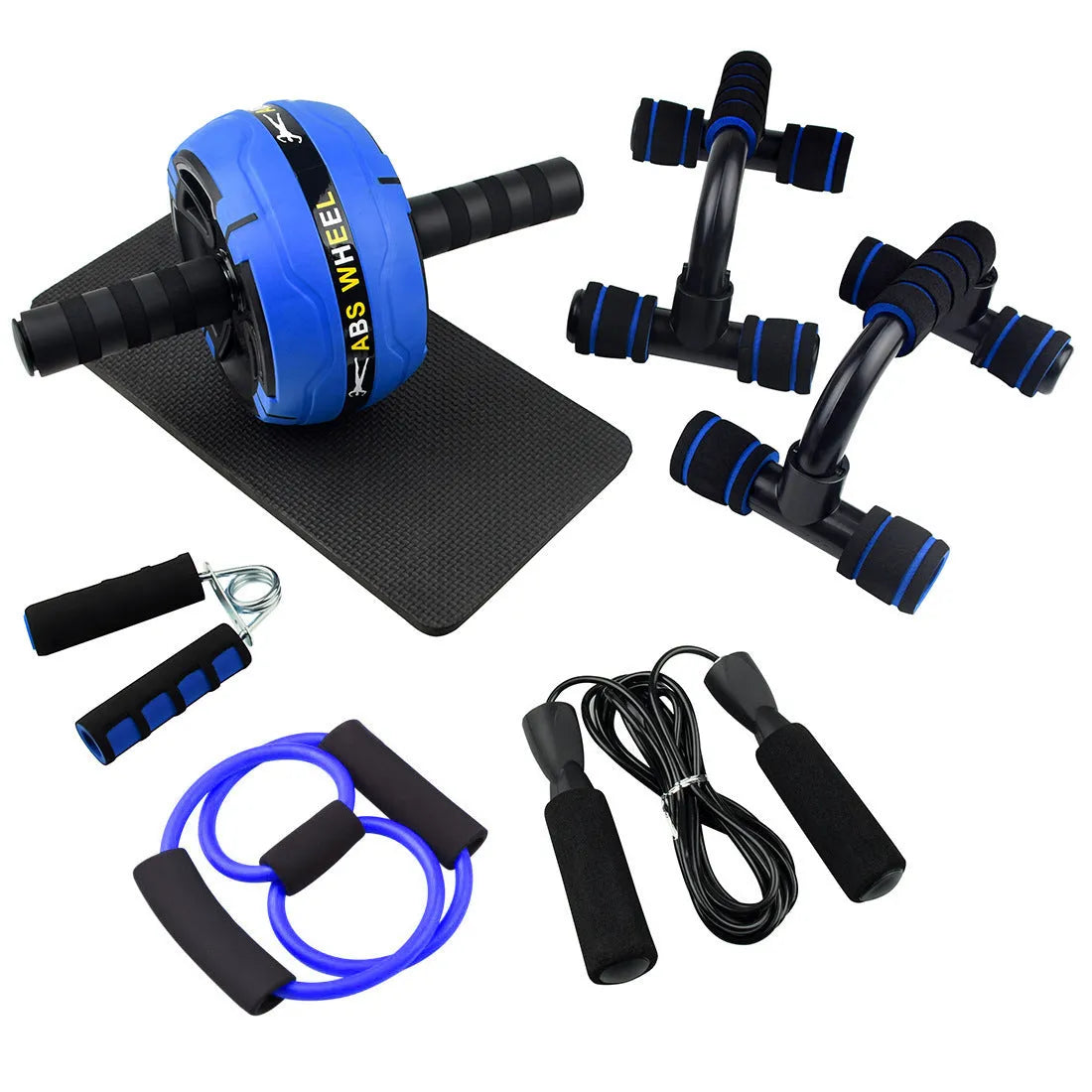 Green resistance bands set with push-up bar for abdominal and upper body training exercises
