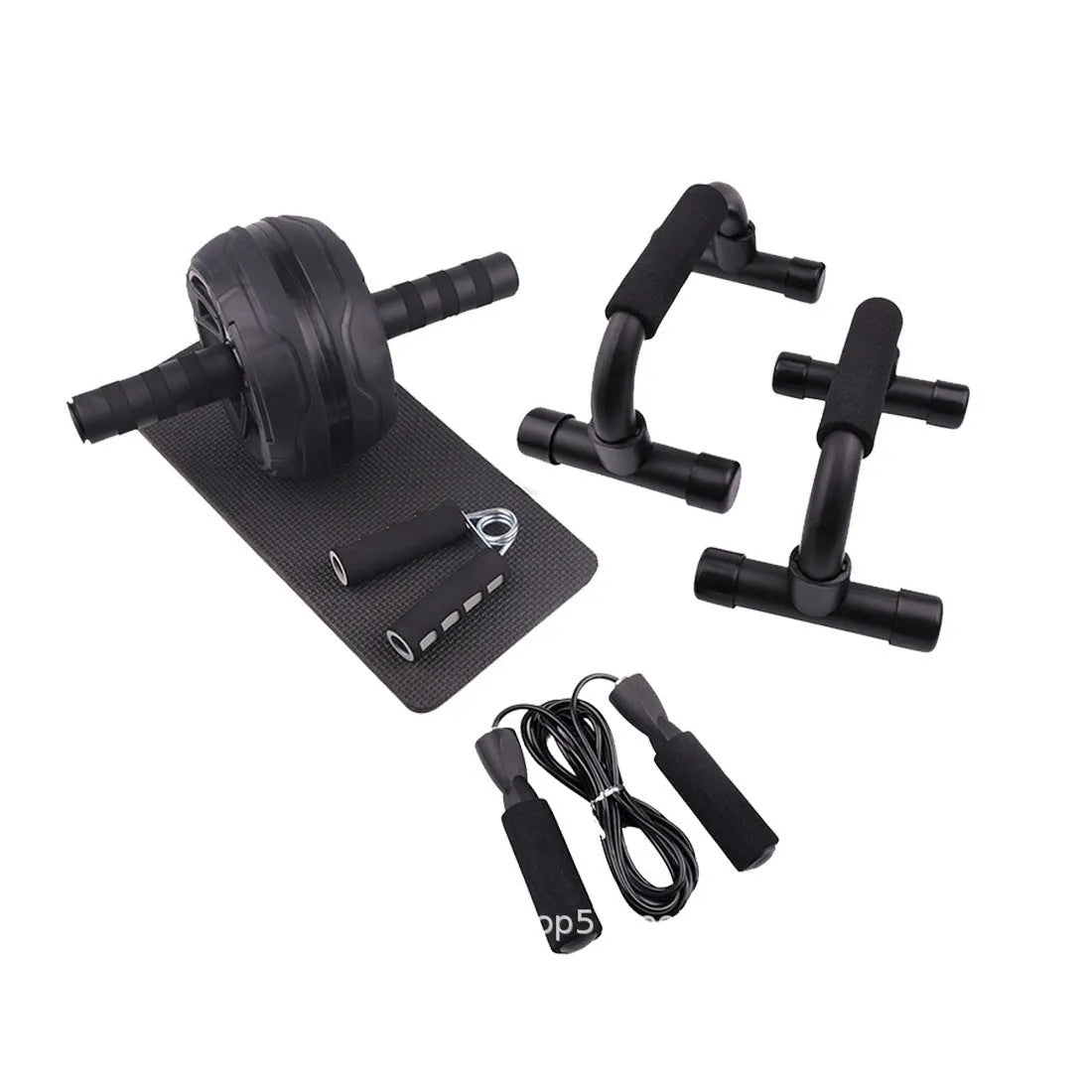 Green resistance bands set with push-up bar for abdominal and upper body training exercises