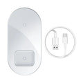 Baseus Minimalist Two-in-One Wireless Charger Pro Version for phones and pods in black, transparent, and white.