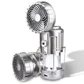 Solar powered ABS camping fan lantern with LED, waterproof casing, available in silver and gold