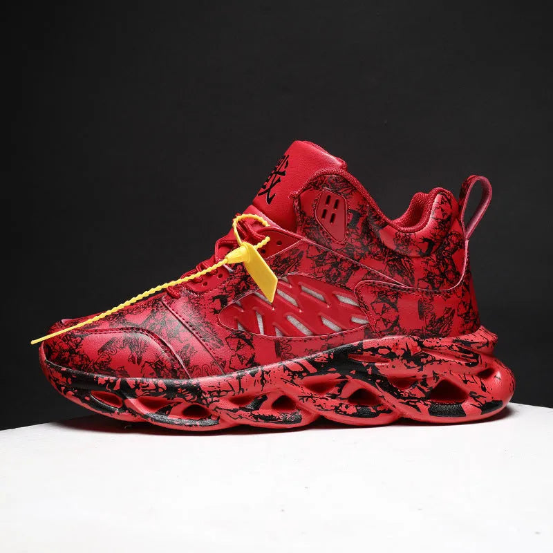 Men's high-top basketball shoes with camouflage pattern and microfiber uppers