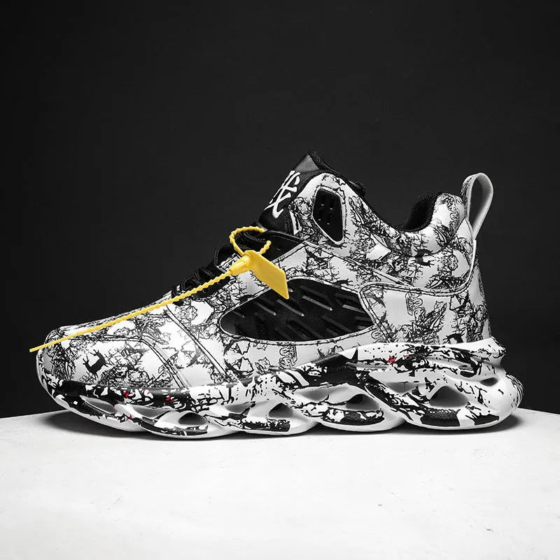 Men's high-top basketball shoes with camouflage pattern and microfiber uppers