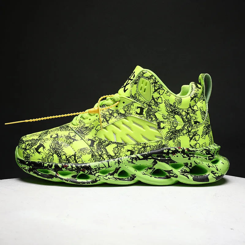 Men's high-top basketball shoes with camouflage pattern and microfiber uppers