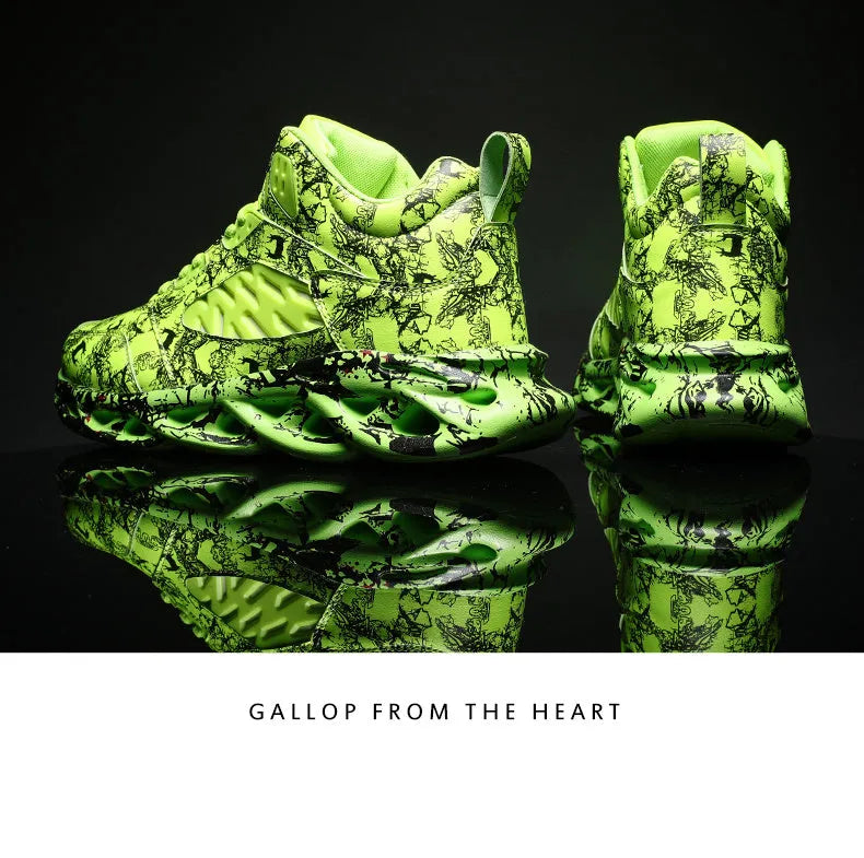 Men's high-top basketball shoes with camouflage pattern and microfiber uppers