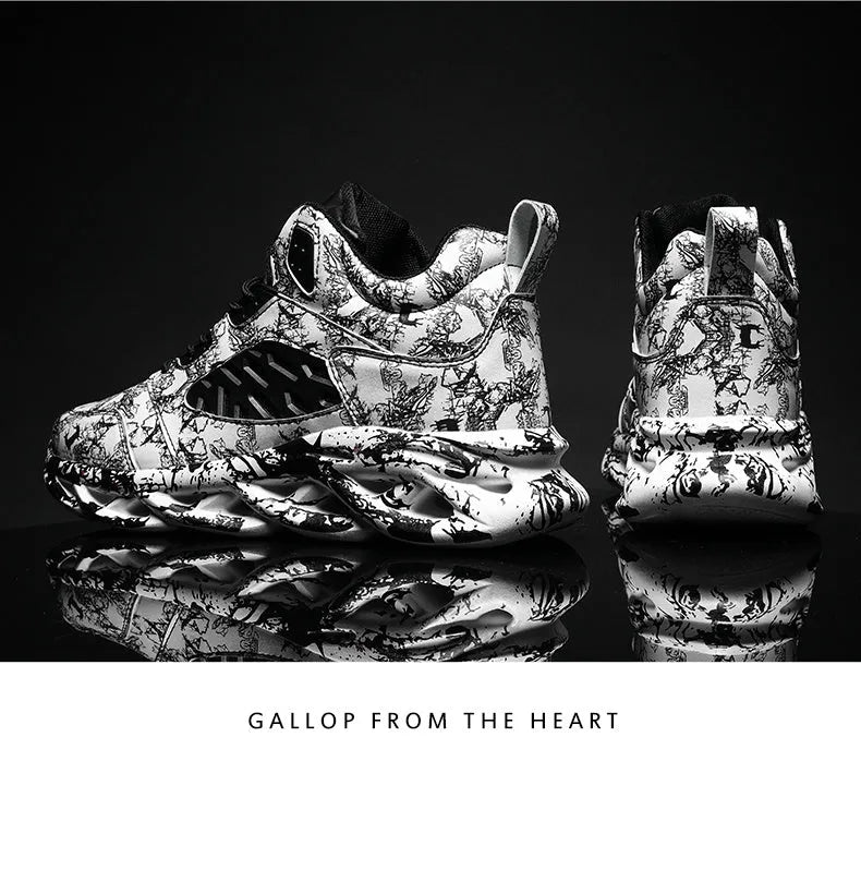 Men's high-top basketball shoes with camouflage pattern and microfiber uppers